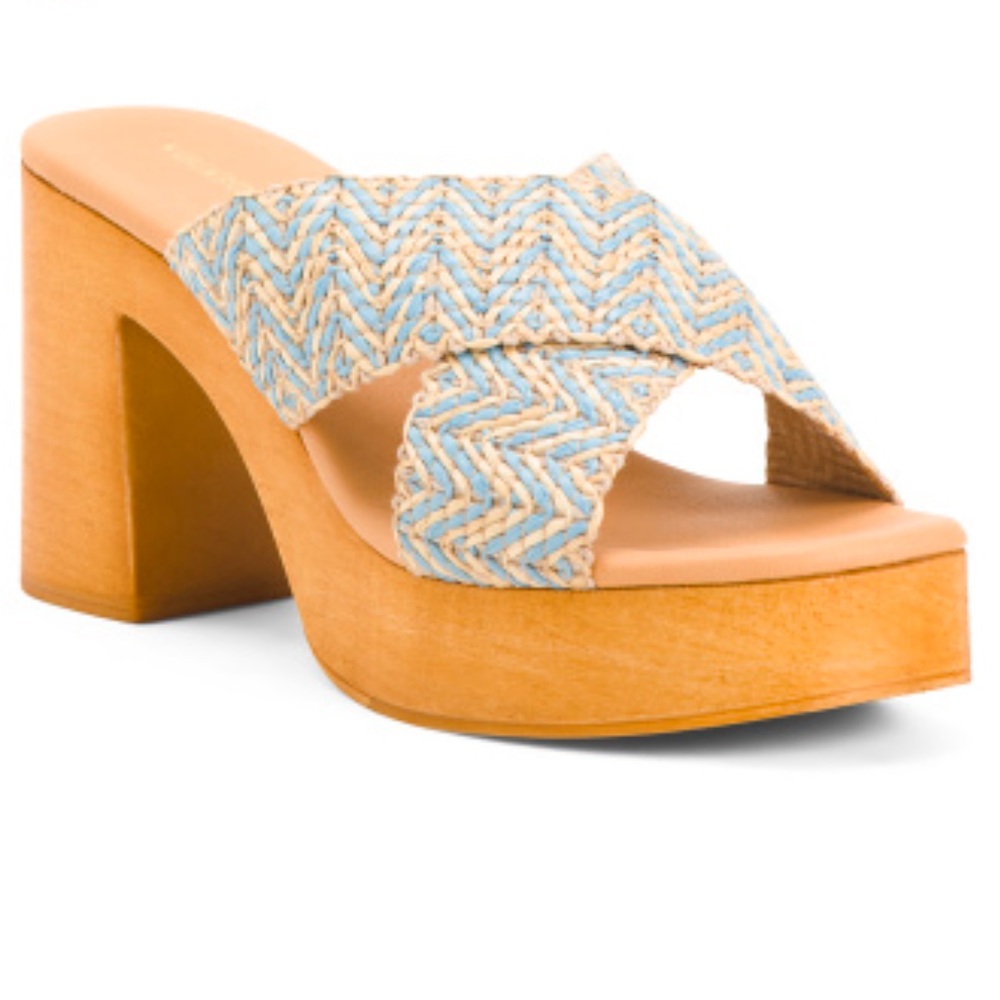 Verderosmarino Woven Crossband Wood-Grain Platform Comfort Sandals Made in Italy